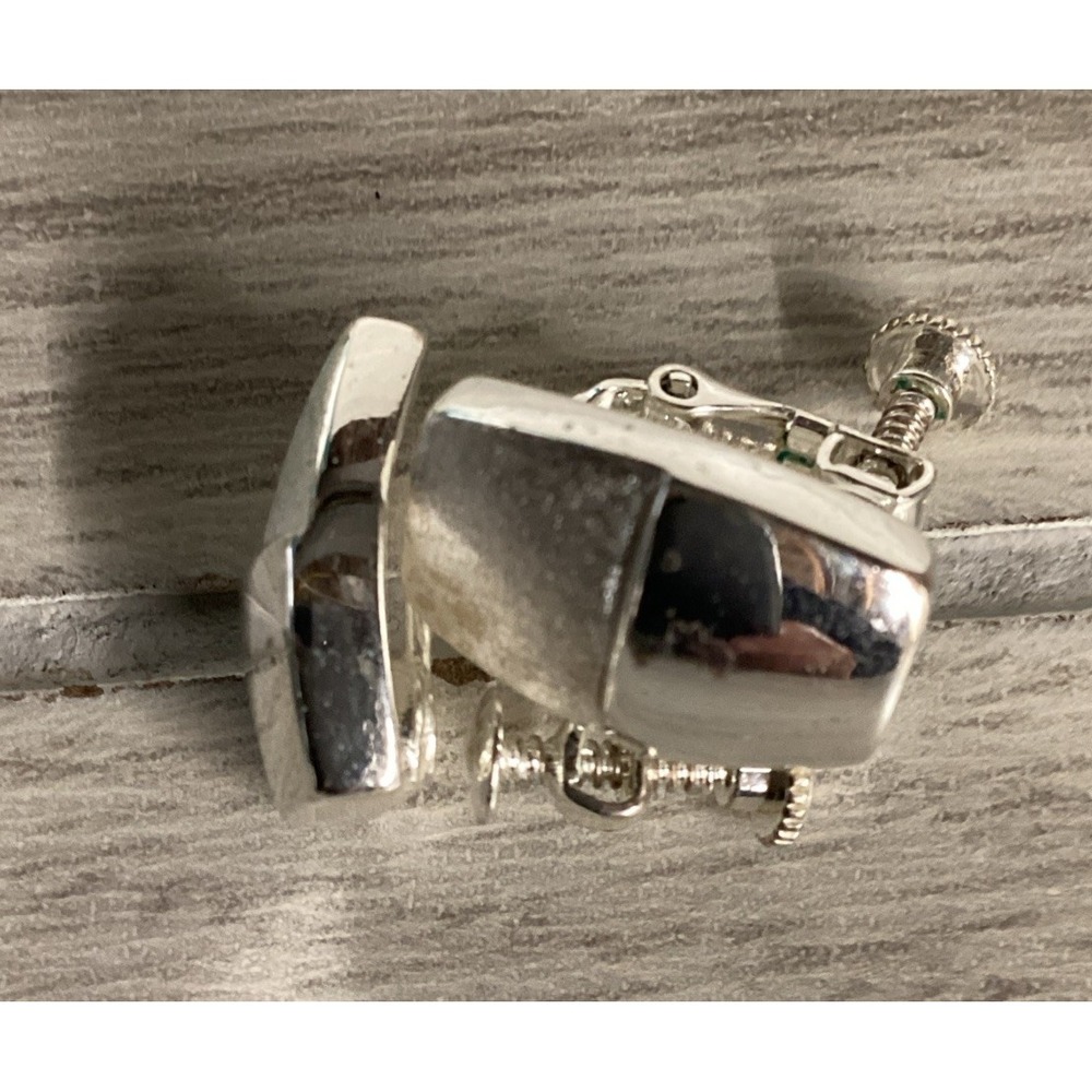 Silvertone Clip On Earrings Rectangle Textured Vintage